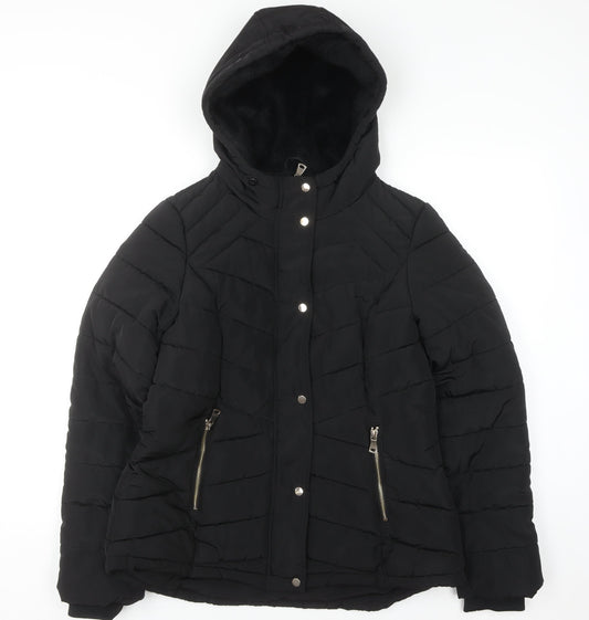 F&F Womens Black Hooded Puffer Jacket Size 12 Winter Coat