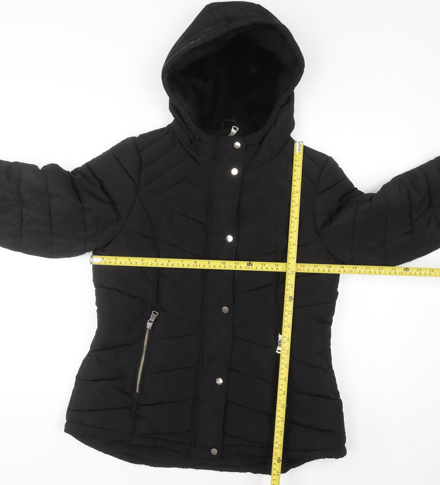F&F Womens Black Hooded Puffer Jacket Size 12 Winter Coat
