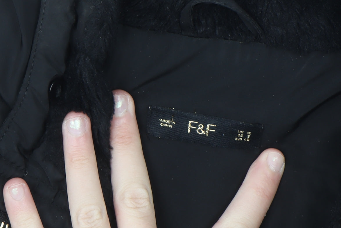 F&F Womens Black Hooded Puffer Jacket Size 12 Winter Coat