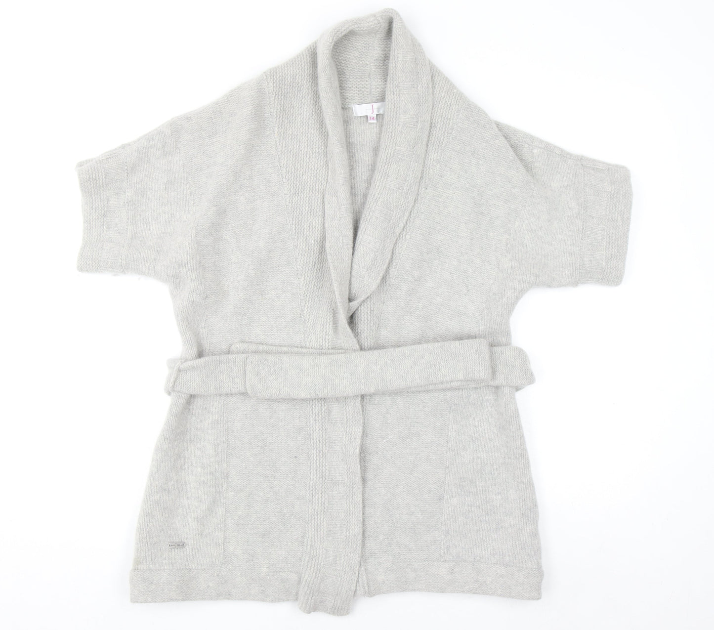 Jasper Conran Women Grey Wool Angora Belted Short Sleeve Cardigan Size 14
