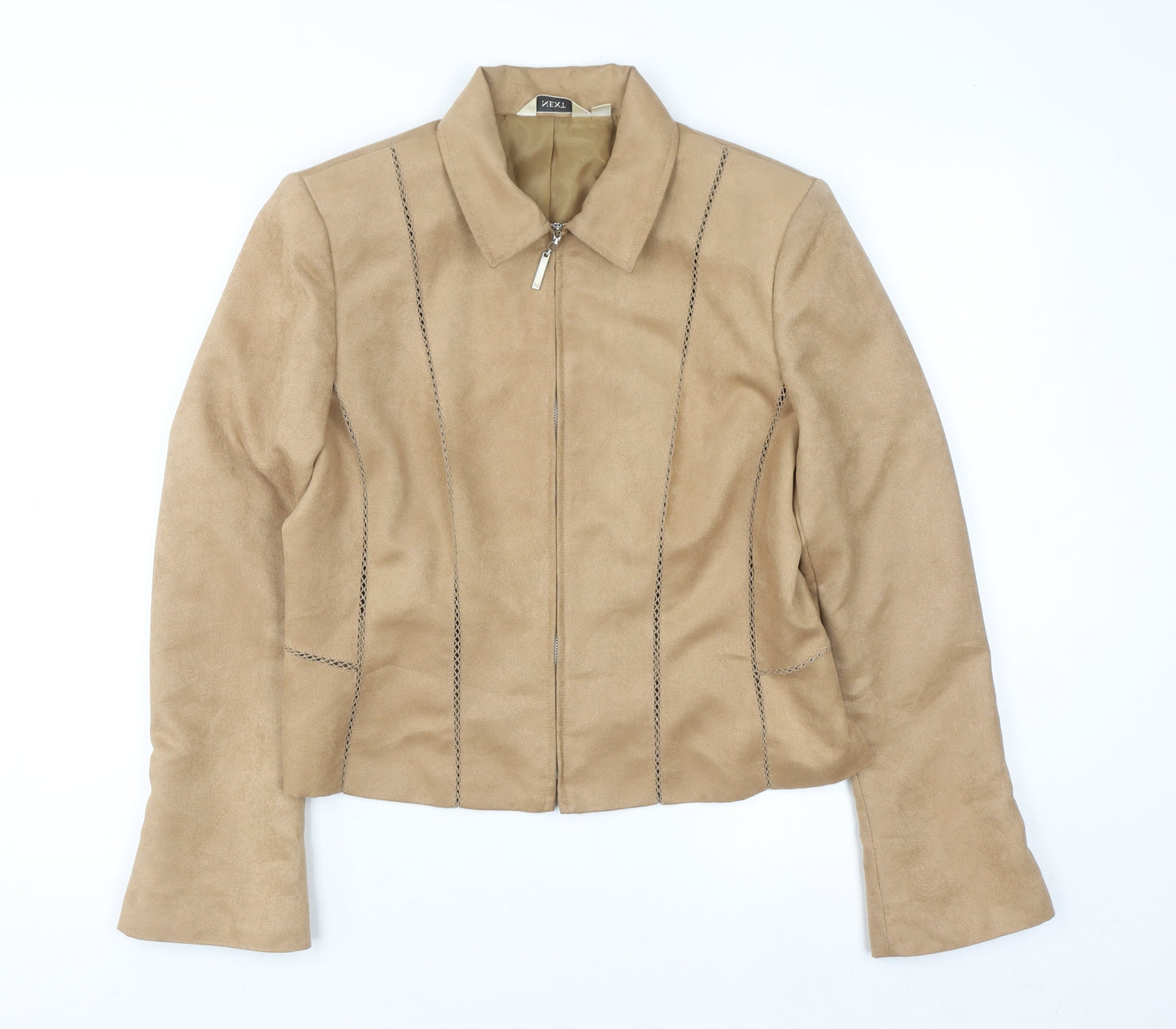 Next Women Beige Faux Suede Zip Jacket UK 12 Regular Fit Lined