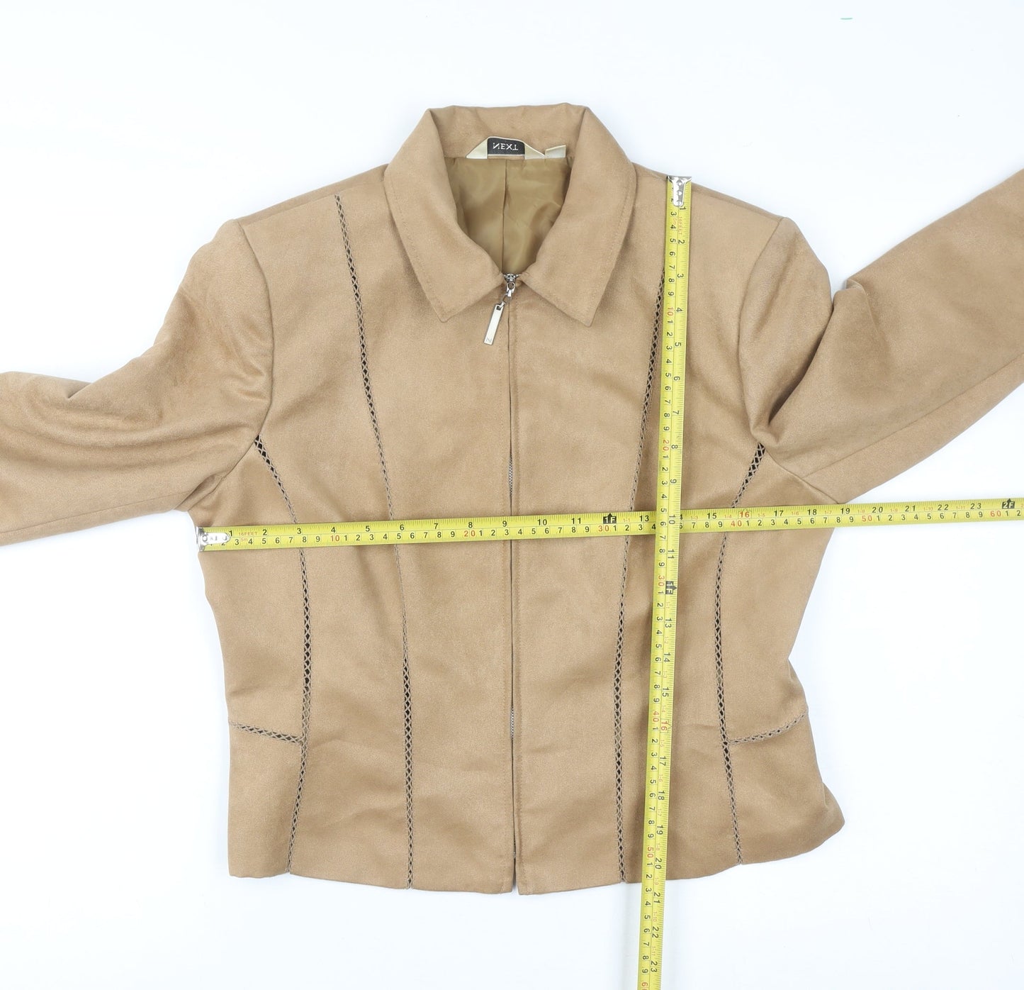 Next Women Beige Faux Suede Zip Jacket UK 12 Regular Fit Lined