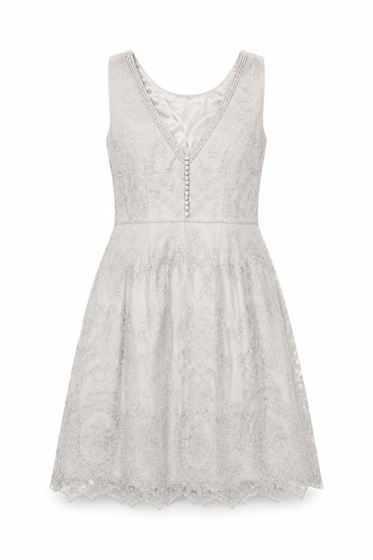 Monsoon Women Beige Size 10 Beaded Lace Fit & Flare Dress