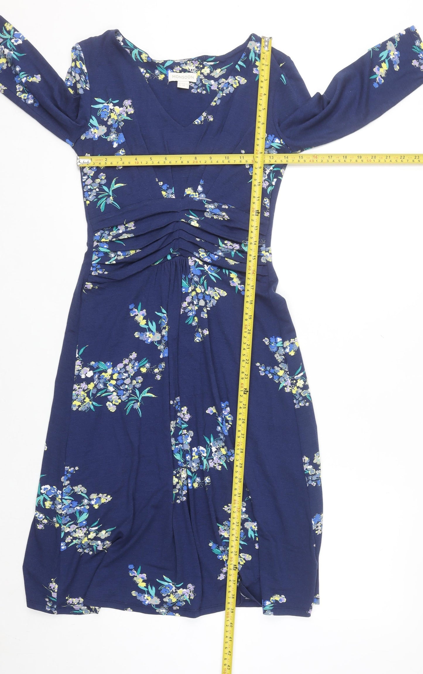 Monsoon Women Blue Floral Fit & Flare Knee Length Dress Size 10