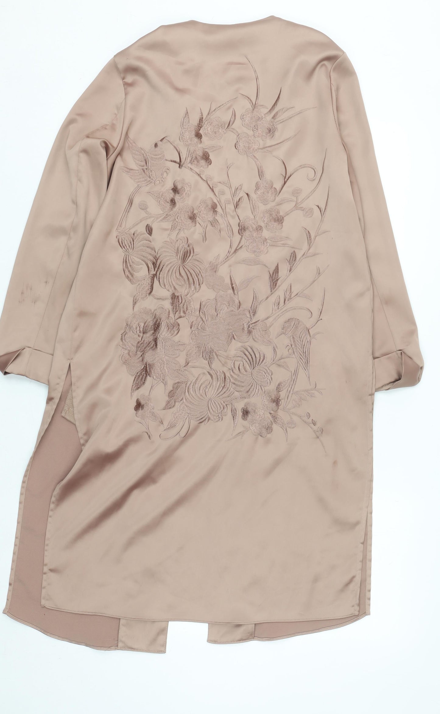 River Island Women’s Beige Embroidered Satin Kimono Robe S