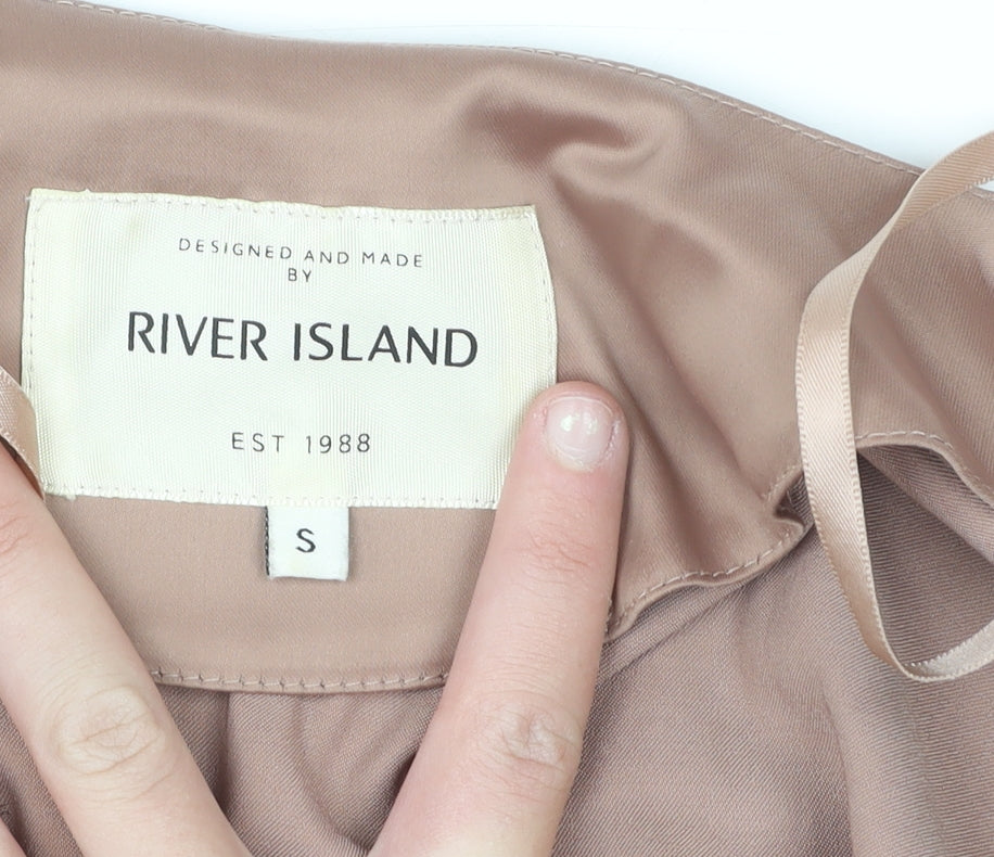 River Island Women’s Beige Embroidered Satin Kimono Robe S