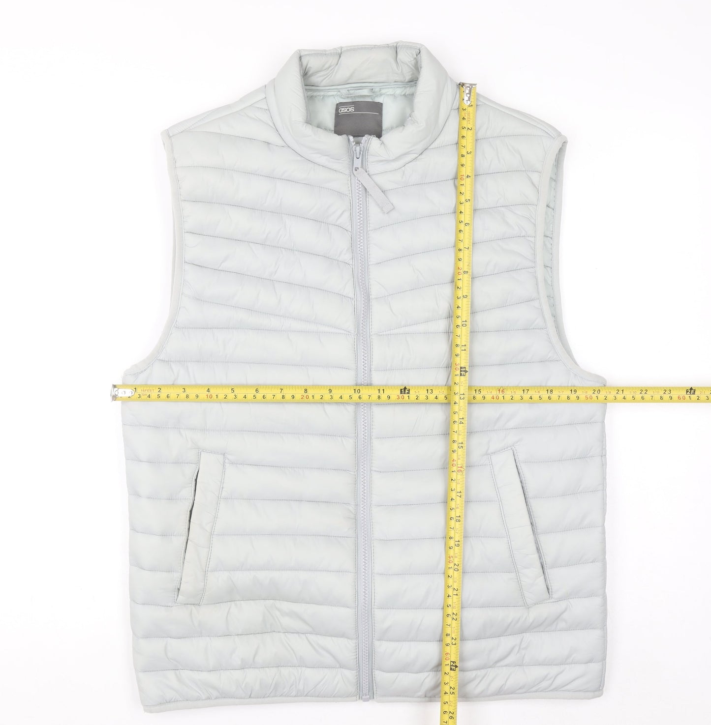 ASOS Men’s Grey Puffer Waistcoat M Regular Fit Quilted Zip Gilet