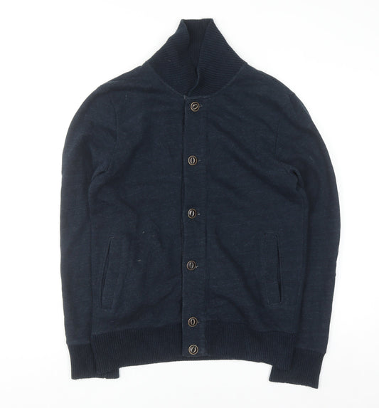 H&M L.O.G.G. Men Blue Cotton Shawl Collar Button Cardigan S