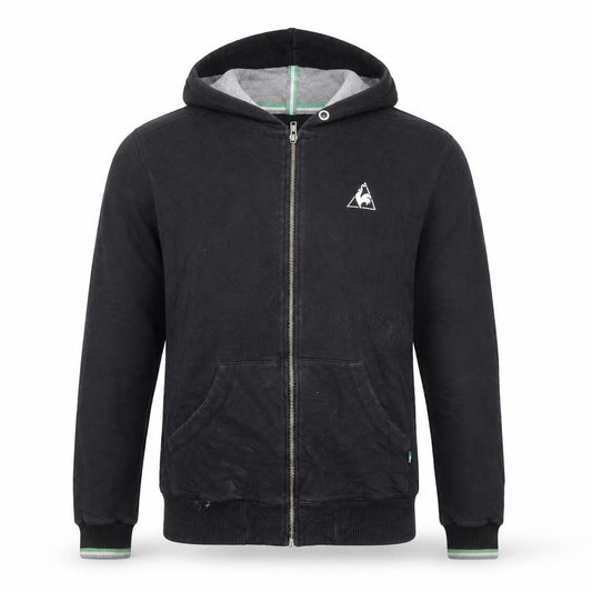 Front view of Le Coq Sportif Men's Black Full Zip Hoodie, size L