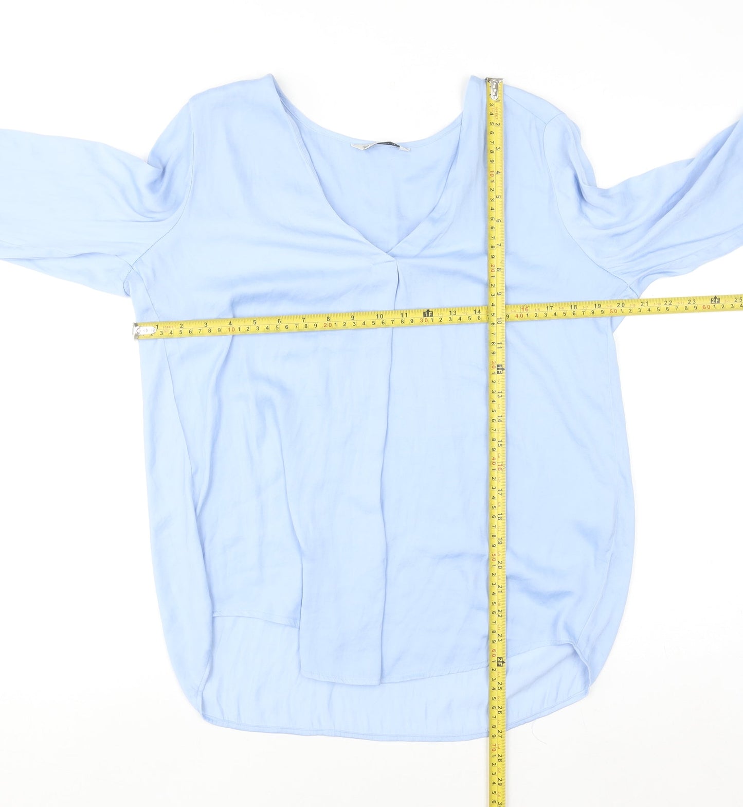 Stradivarius Women Blue V-Neck Long Sleeve Blouse Size 14