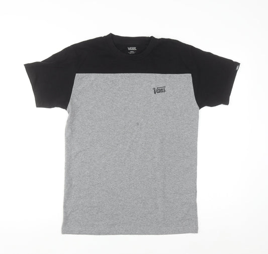 Vans Men's Grey Black Colourblock Crew Neck Short Sleeve T-Shirt Small