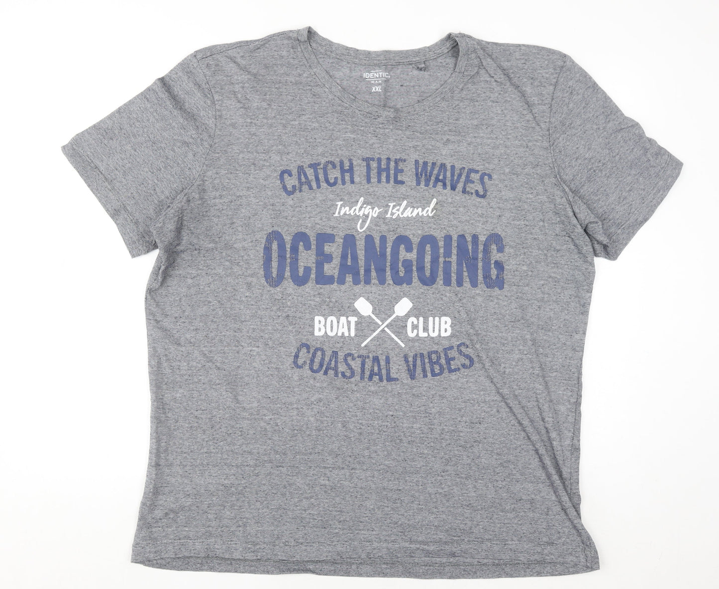 Identic Men Grey XXL Crew Neck Graphic T-Shirt Coastal Vibes