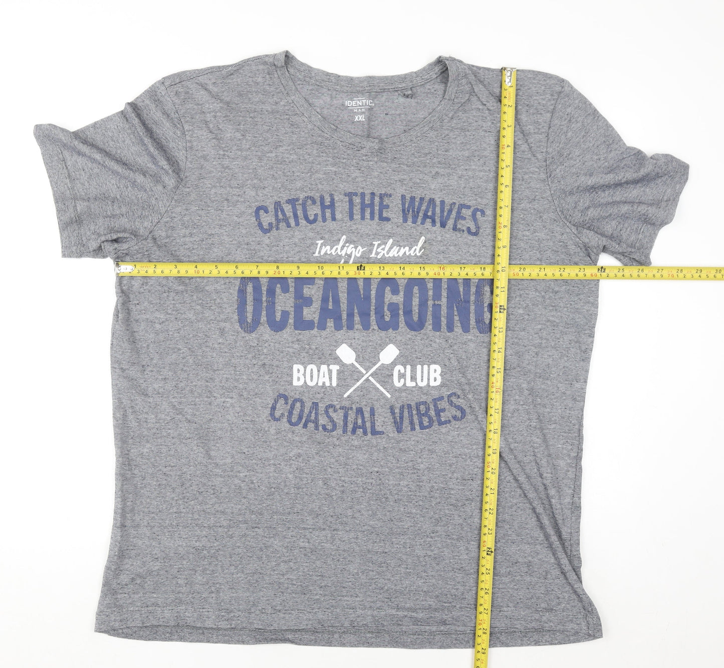 Identic Men Grey XXL Crew Neck Graphic T-Shirt Coastal Vibes
