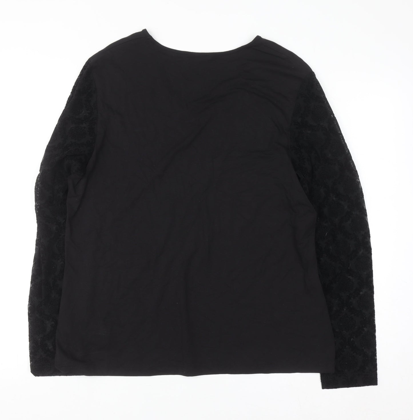 Gerry Weber Women Black Floral Embroidered V-Neck Long Sleeve Top Size 18