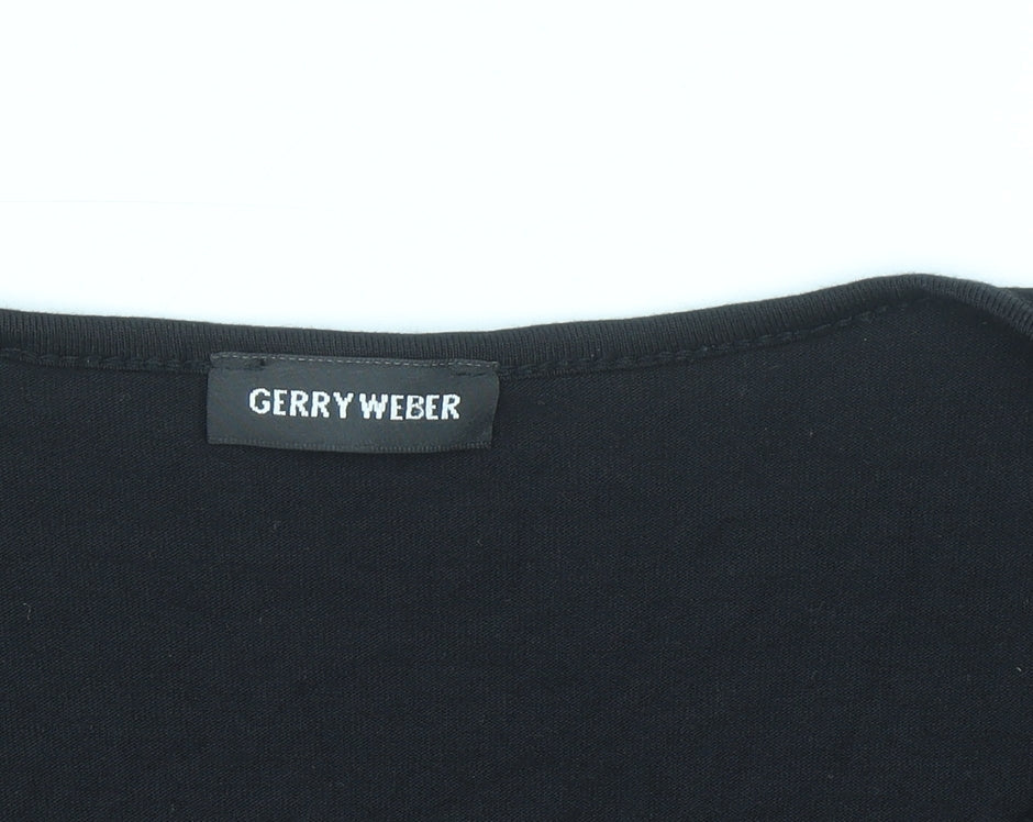 Gerry Weber Women Black Floral Embroidered V-Neck Long Sleeve Top Size 18
