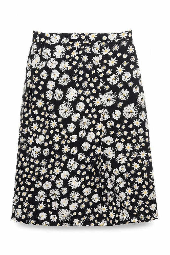 Koala Bay Women's Black Floral A-Line Midi Skirt Size S Viscose