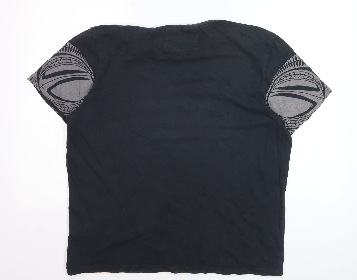 Front Up Rugby Men's Black Tribal Graphic Cotton T-Shirt L