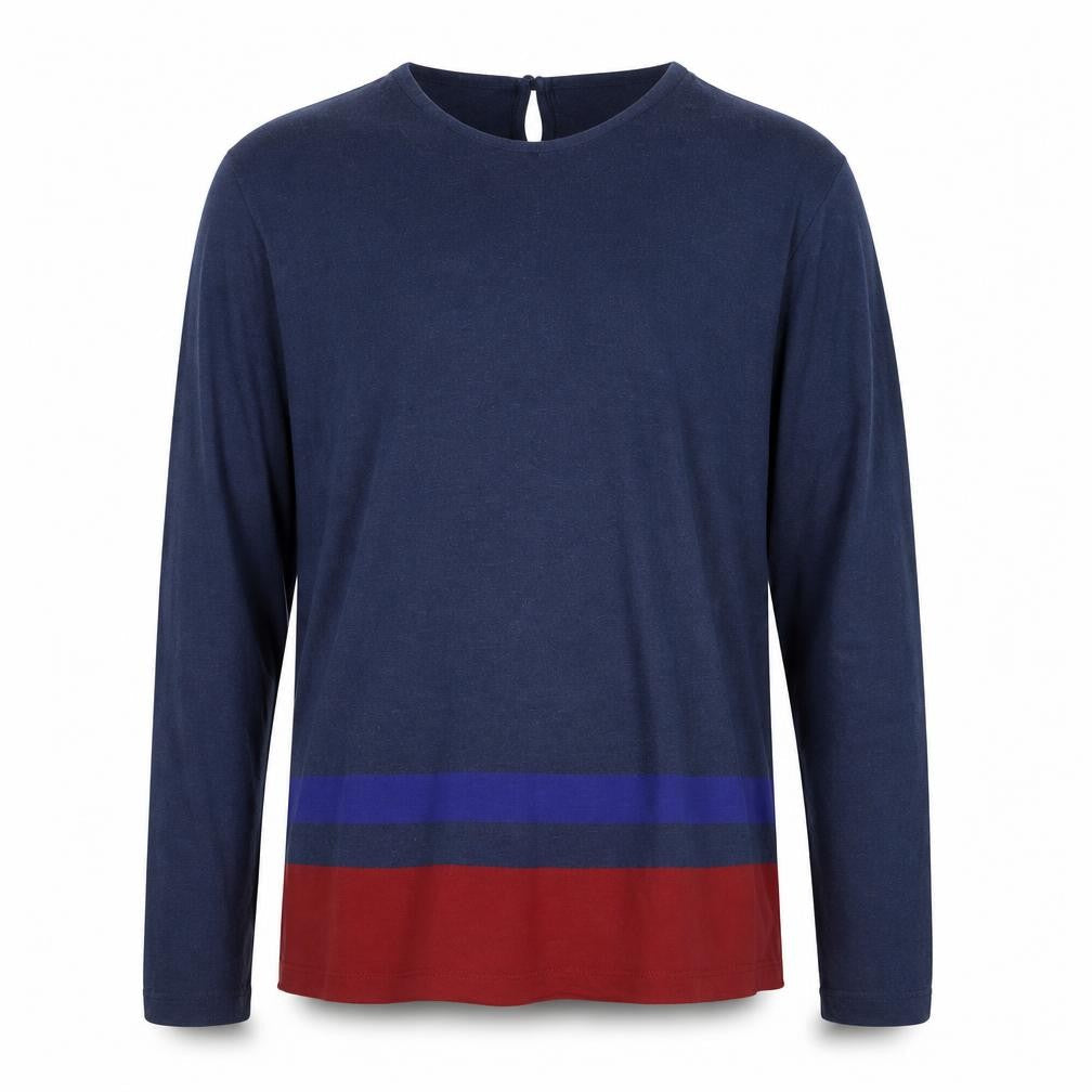 French Connection Men's Blue Colourblock Long Sleeve Cotton Top L