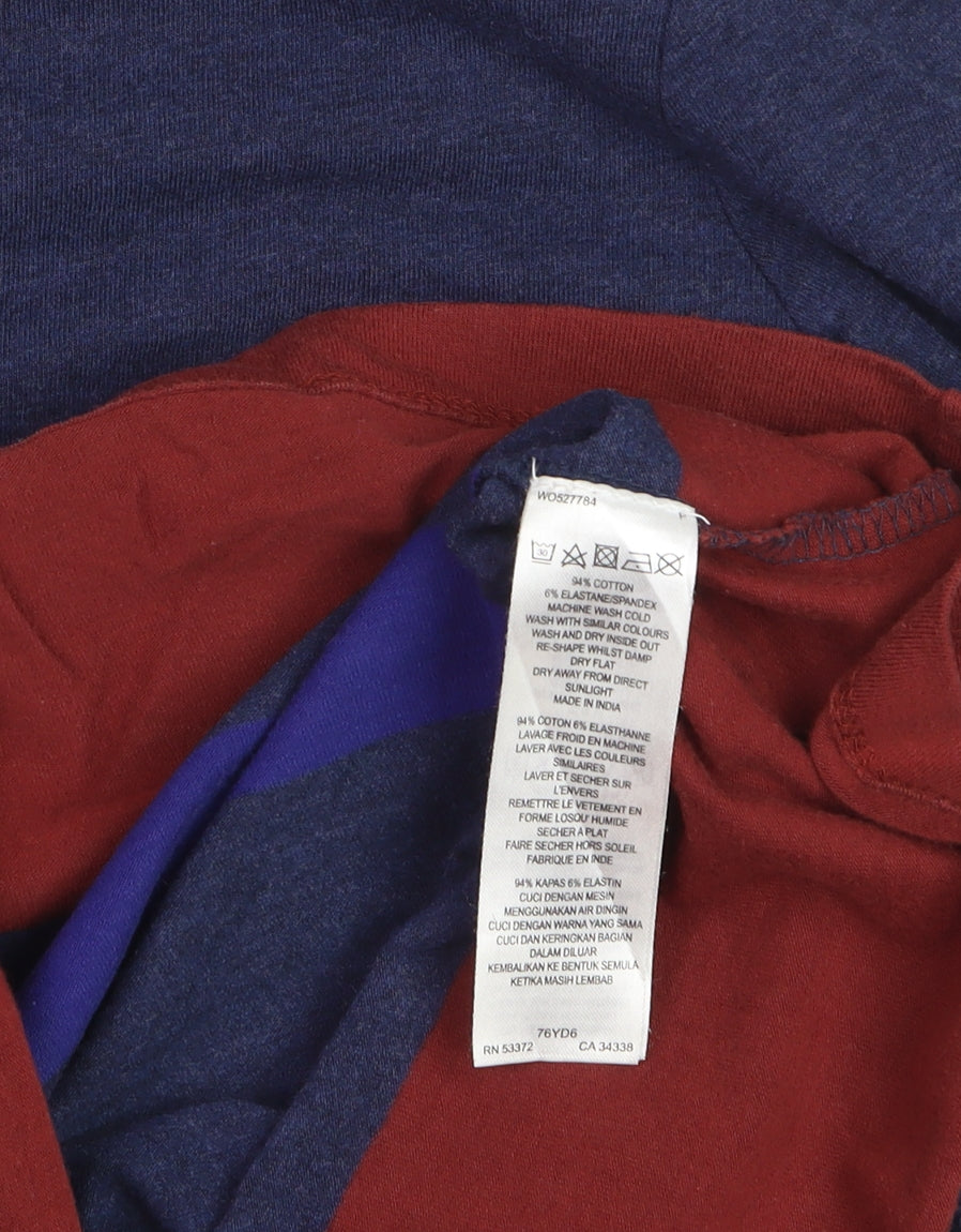 French Connection Men's Blue Colourblock Long Sleeve Cotton Top L