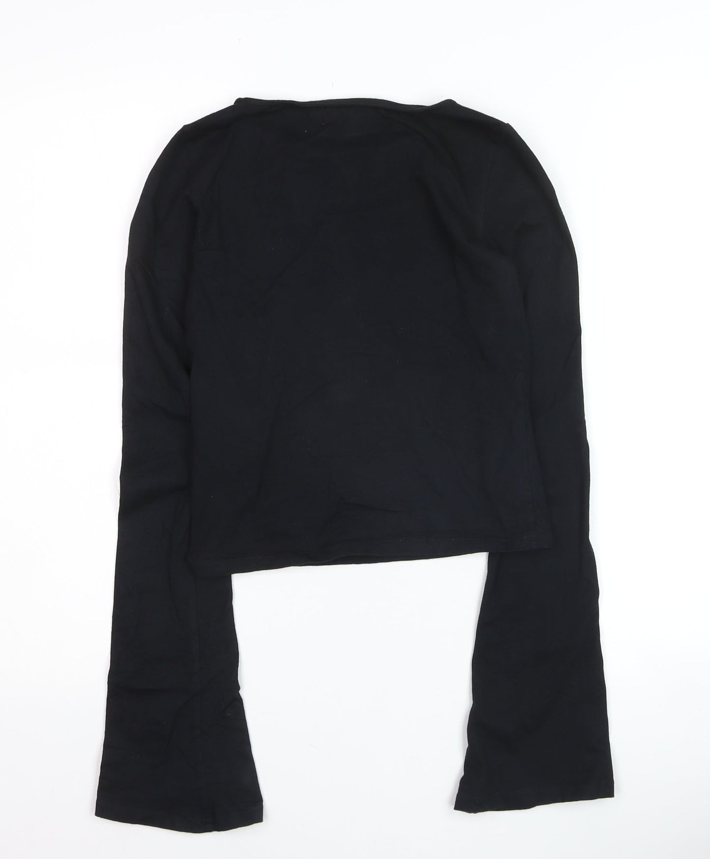 Motel Girls Black XXS Cropped Long Sleeve Graphic T-Shirt