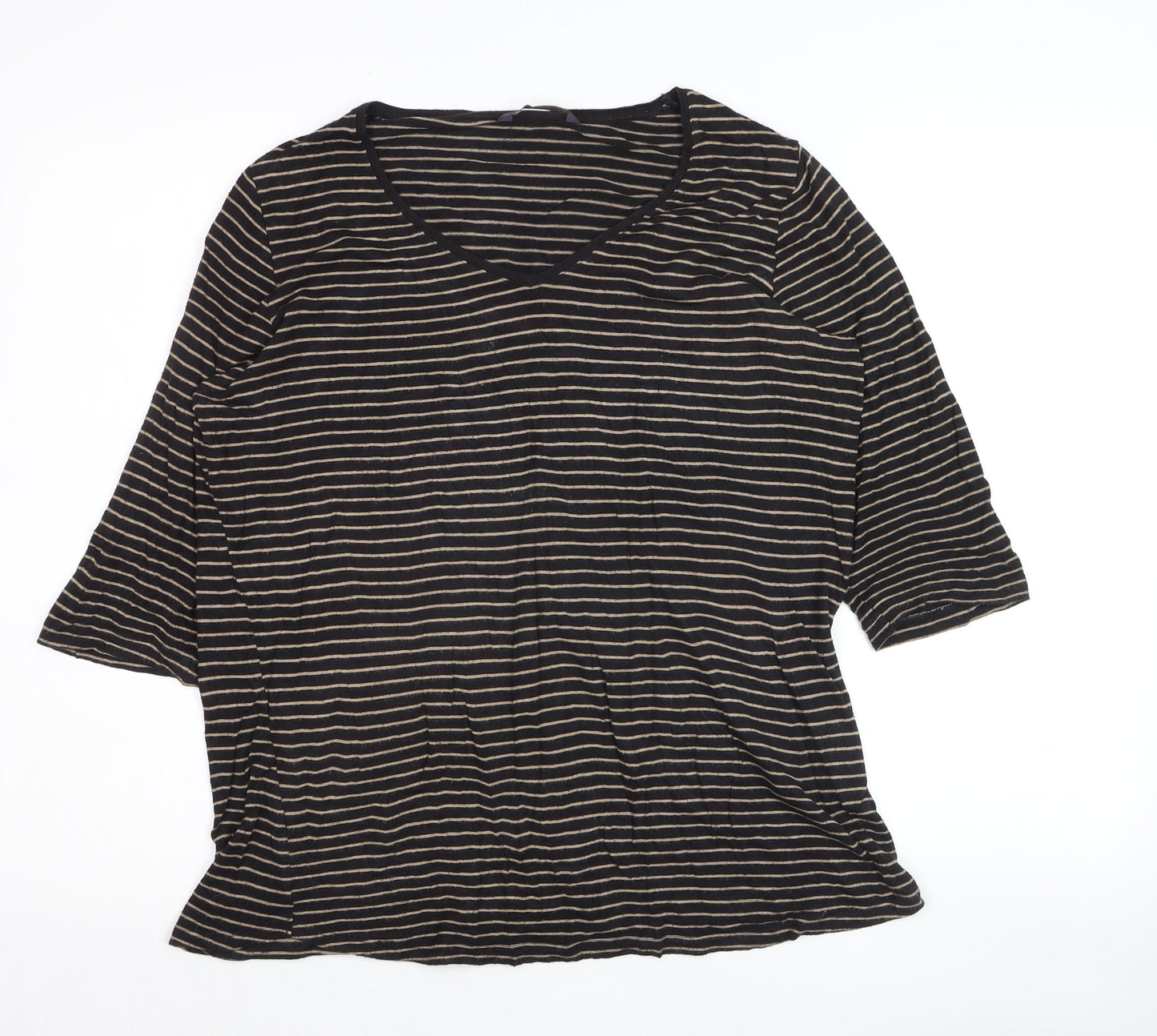 Marks and Spencer Womens Black Striped Jersey V-Neck Top Size 12