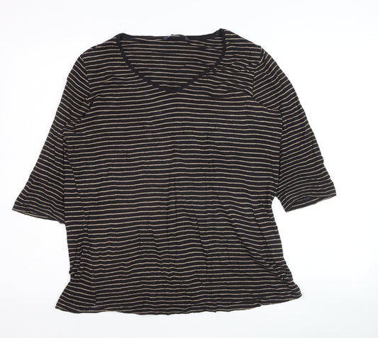 Marks and Spencer Womens Black Striped Jersey V-Neck Top Size 12