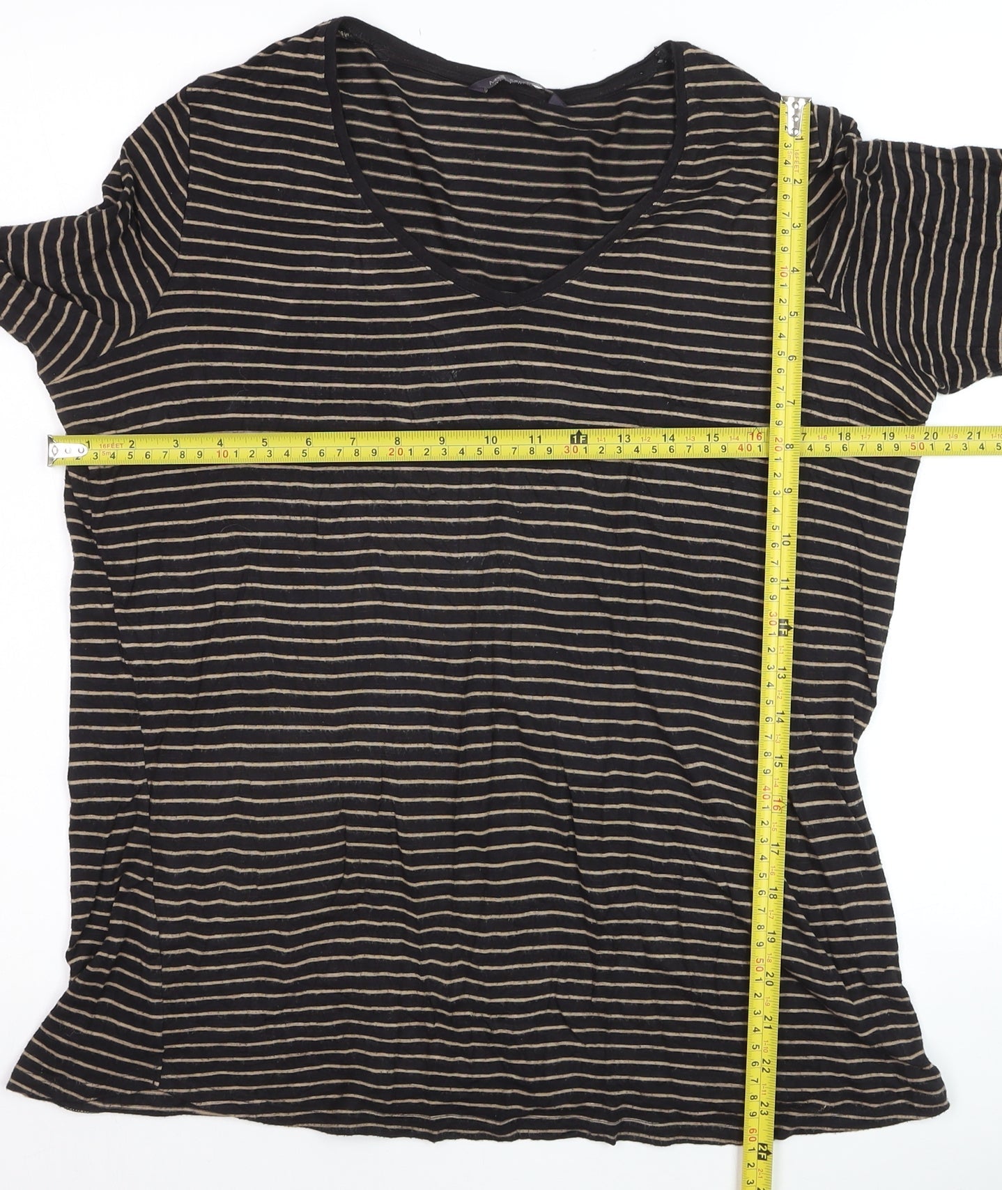 Marks and Spencer Womens Black Striped Jersey V-Neck Top Size 12