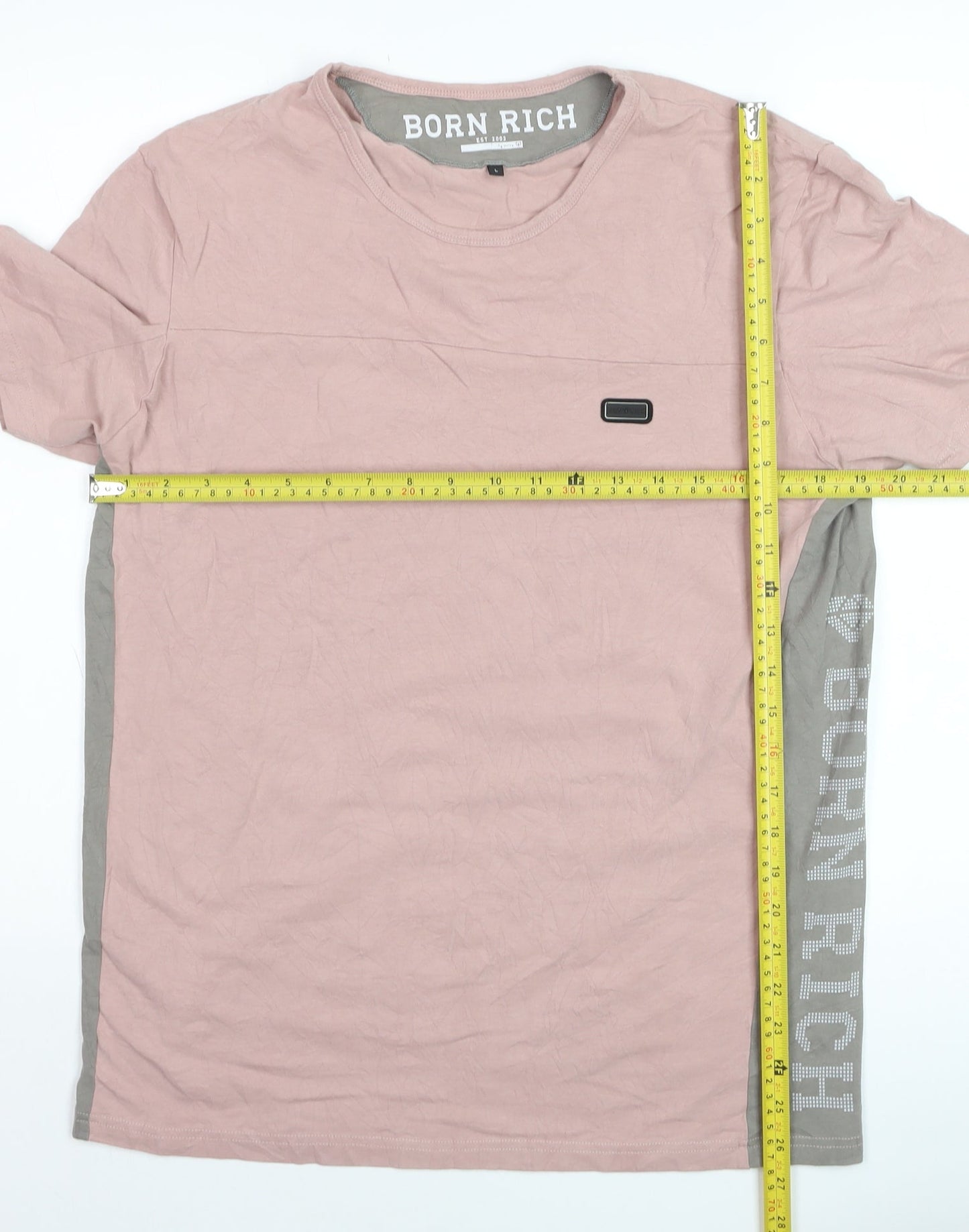 Born Rich Men's Pink Crew Neck Cotton T-Shirt Size L
