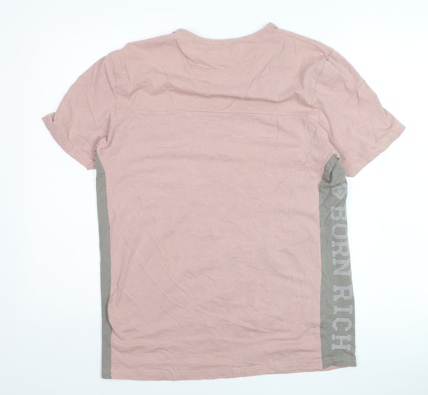 Born Rich Men's Pink Crew Neck Cotton T-Shirt Size L