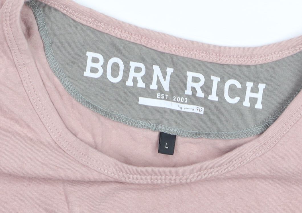 Born Rich Men's Pink Crew Neck Cotton T-Shirt Size L