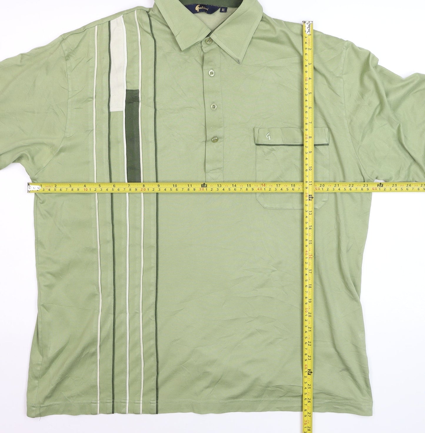 Gabicci Men's Green XL Retro Striped Cotton Polo Shirt