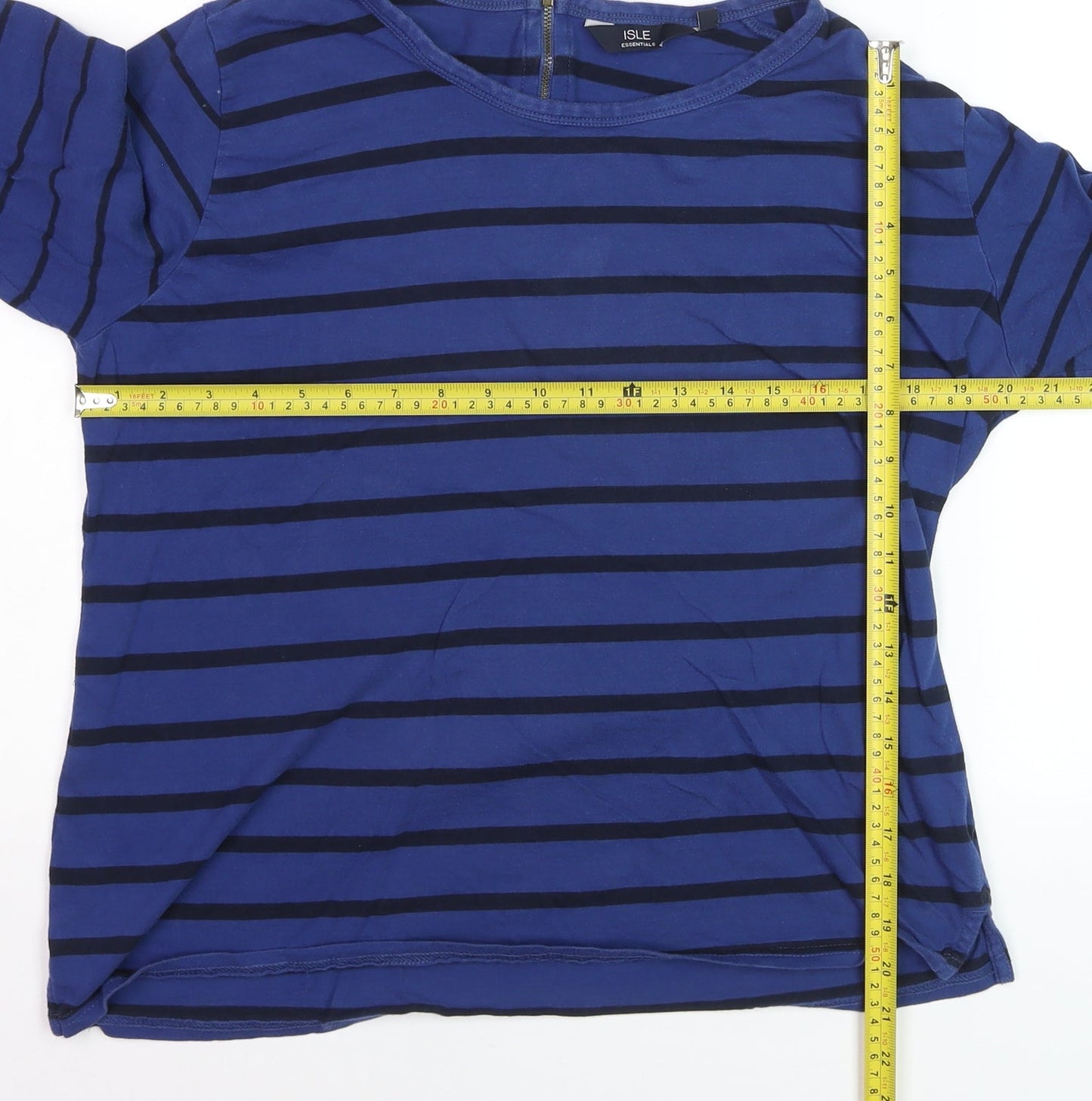 Isle Essentials Women's Blue Striped 3/4 Sleeve Cotton T-Shirt Size L