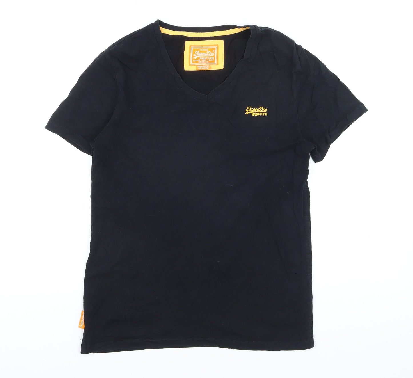 Superdry Men's Black V-Neck Orange Label Cotton T-Shirt Size M
