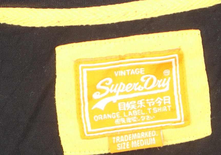 Superdry Men's Black V-Neck Orange Label Cotton T-Shirt Size M