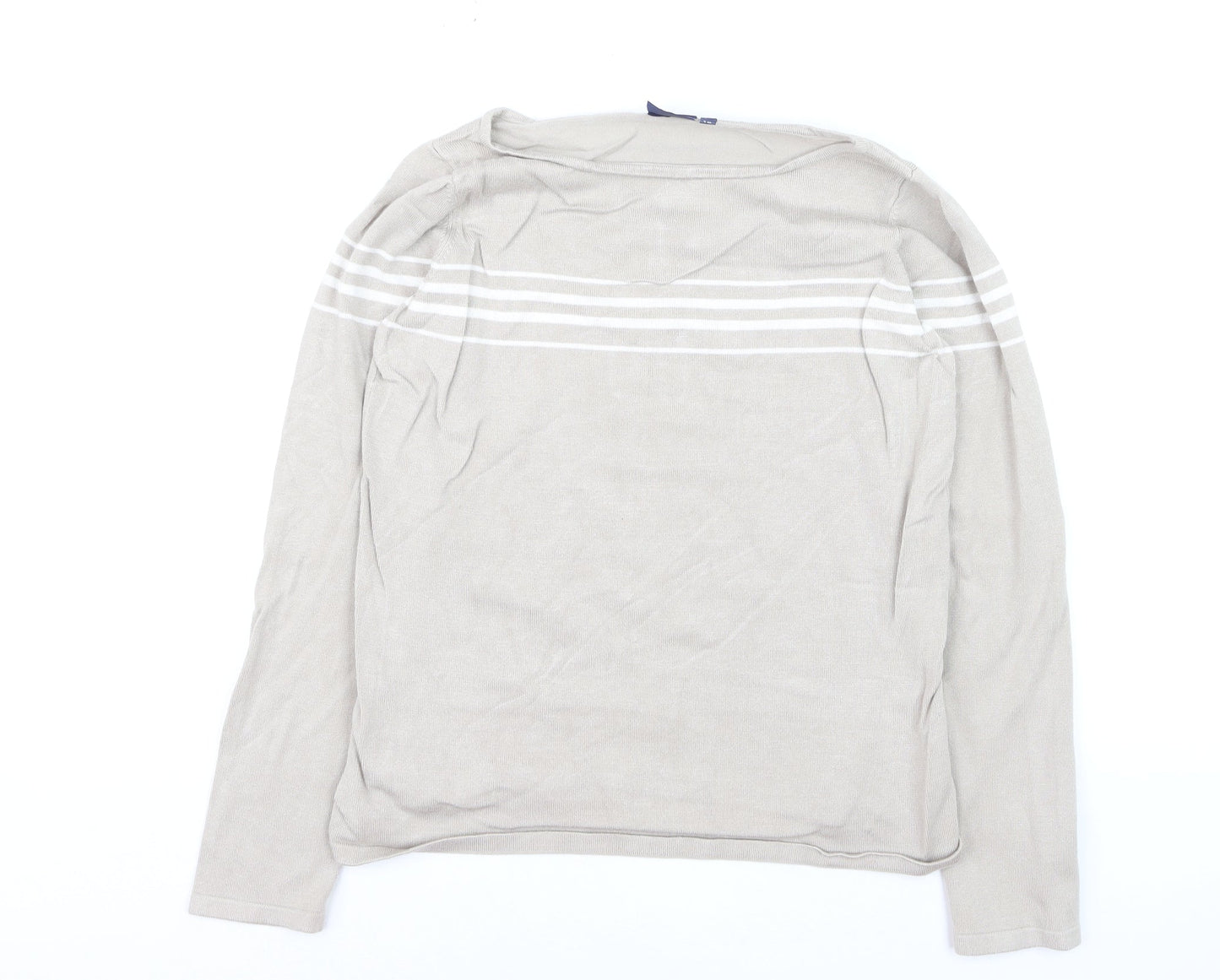 Dash Women Beige Striped Long Sleeve Lightweight Knit Jumper Size 10