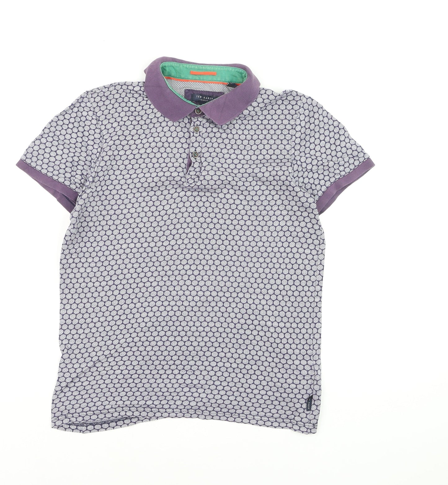 Ted Baker Men’s Purple Geometric Cotton Polo Shirt Size S