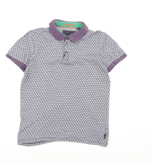 Ted Baker Men’s Purple Geometric Cotton Polo Shirt Size S