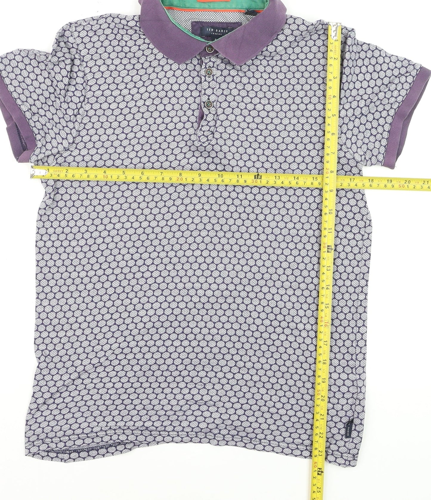 Ted Baker Men’s Purple Geometric Cotton Polo Shirt Size S