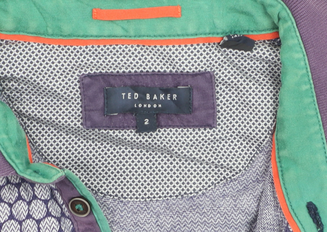 Ted Baker Men’s Purple Geometric Cotton Polo Shirt Size S