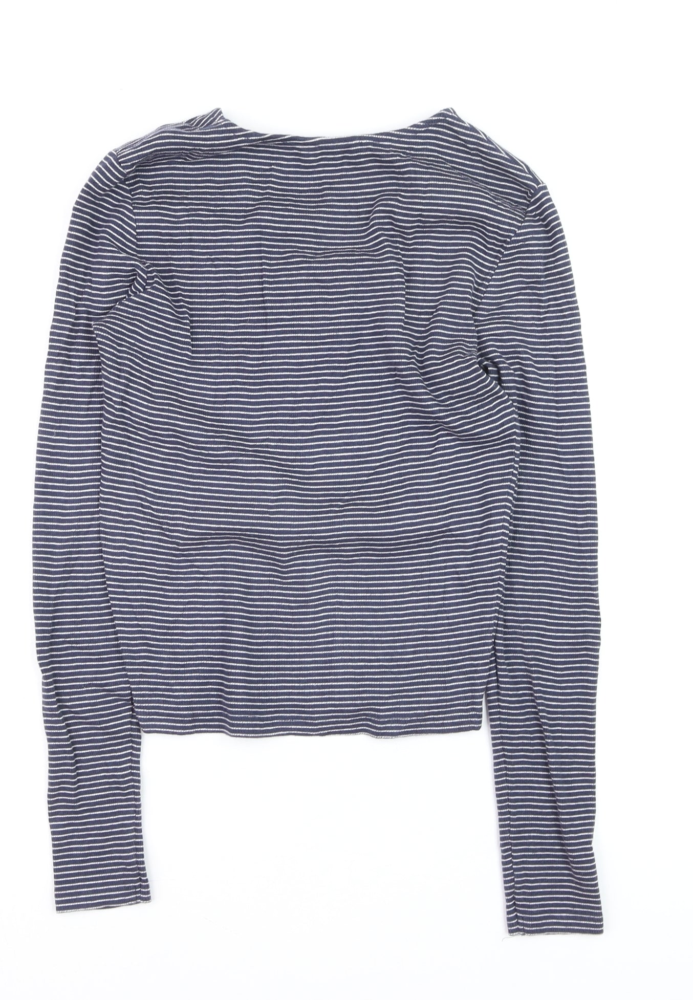 New Look Women's Blue Striped Lace Up Cropped T-Shirt Size 12