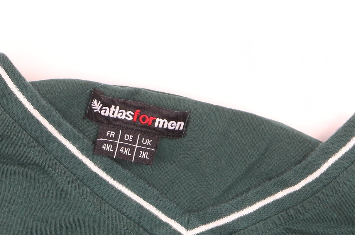 Atlas for Men Green Long Sleeve V-Neck Cotton T-Shirt 3XL Mens Casual Top