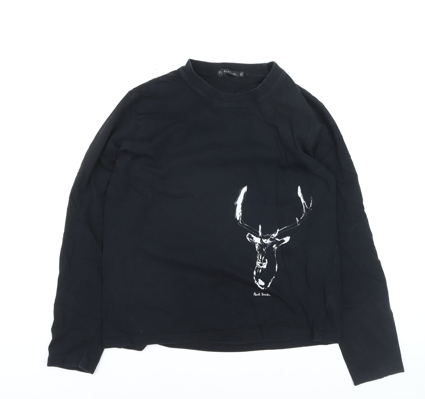 Paul Smith Boys Black XL Long Sleeve Deer Graphic Cotton T-Shirt