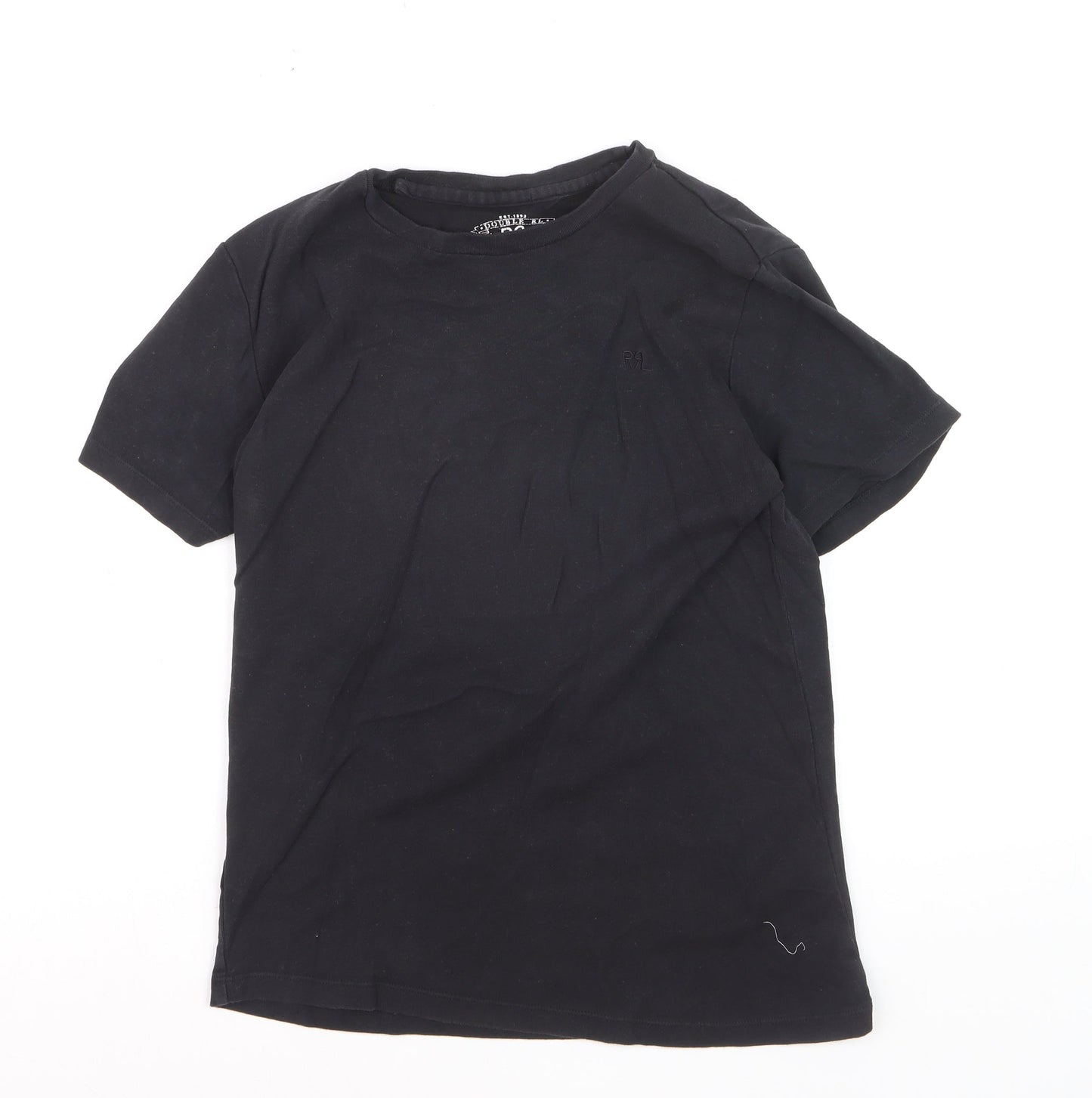 RRL Boys Black Cotton Crew Neck Short Sleeve Basic T-Shirt M
