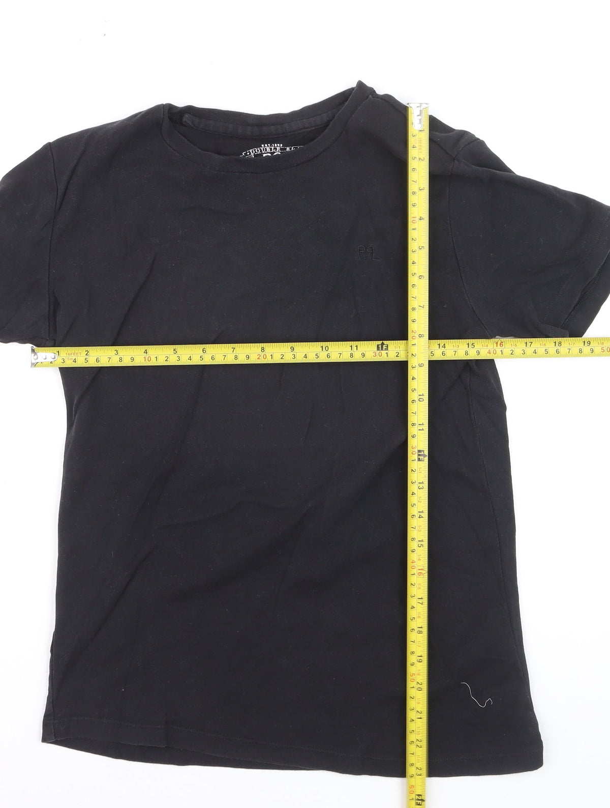 RRL Boys Black Cotton Crew Neck Short Sleeve Basic T-Shirt M