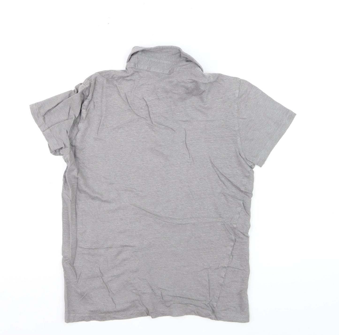 Massimo Dutti Boys Grey Linen Blend Short Sleeve Polo Shirt Size S