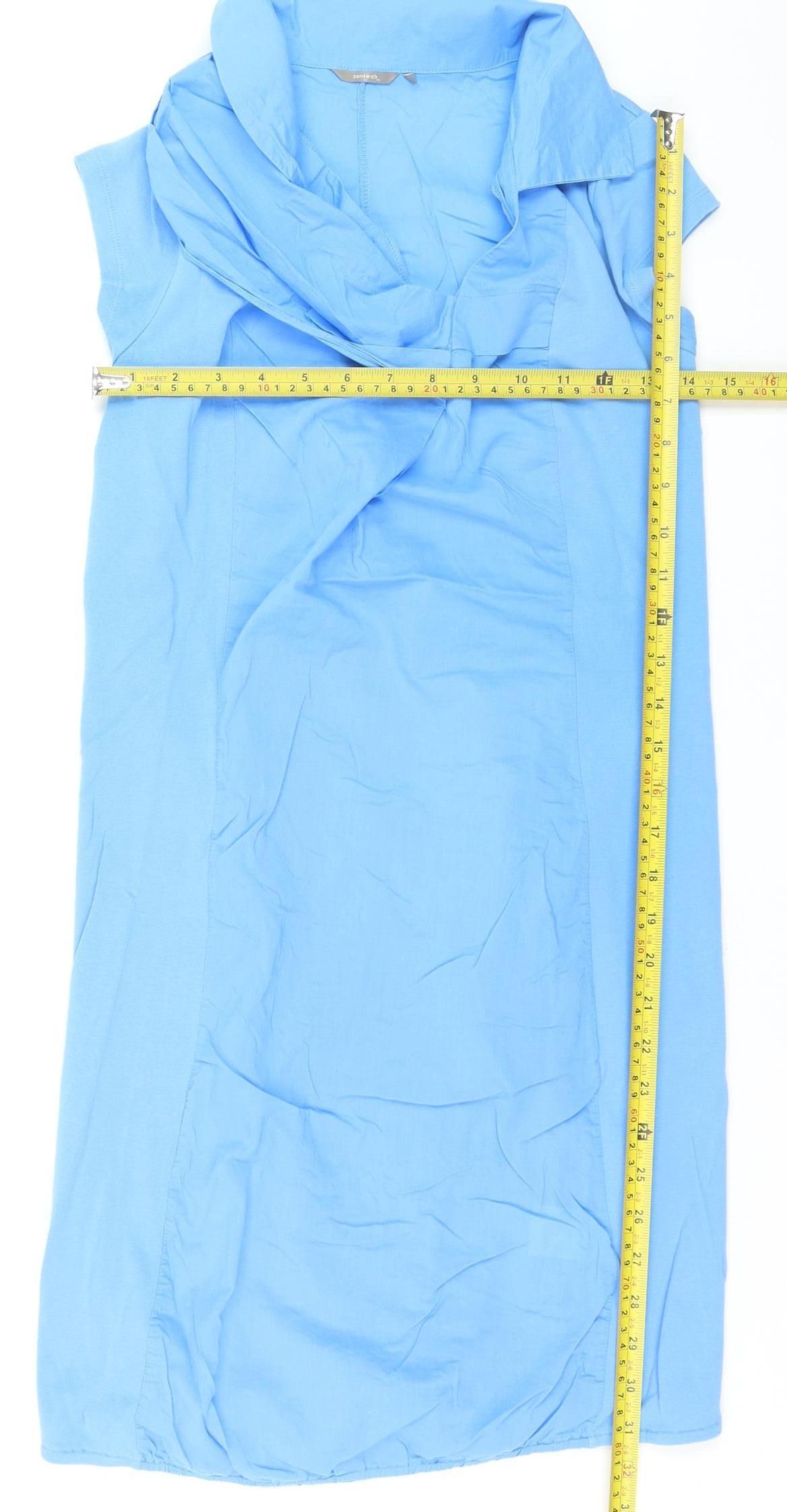 Sandwich Women’s Blue Cotton Shift Dress M Sleeveless Cowl Neck