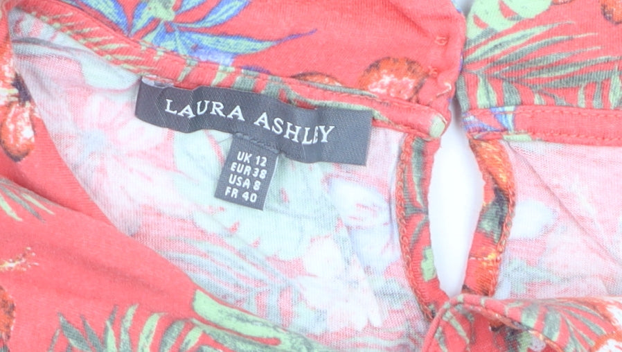 Laura Ashley Women's Red Floral Cotton Sleeveless Tunic Blouse Size 12