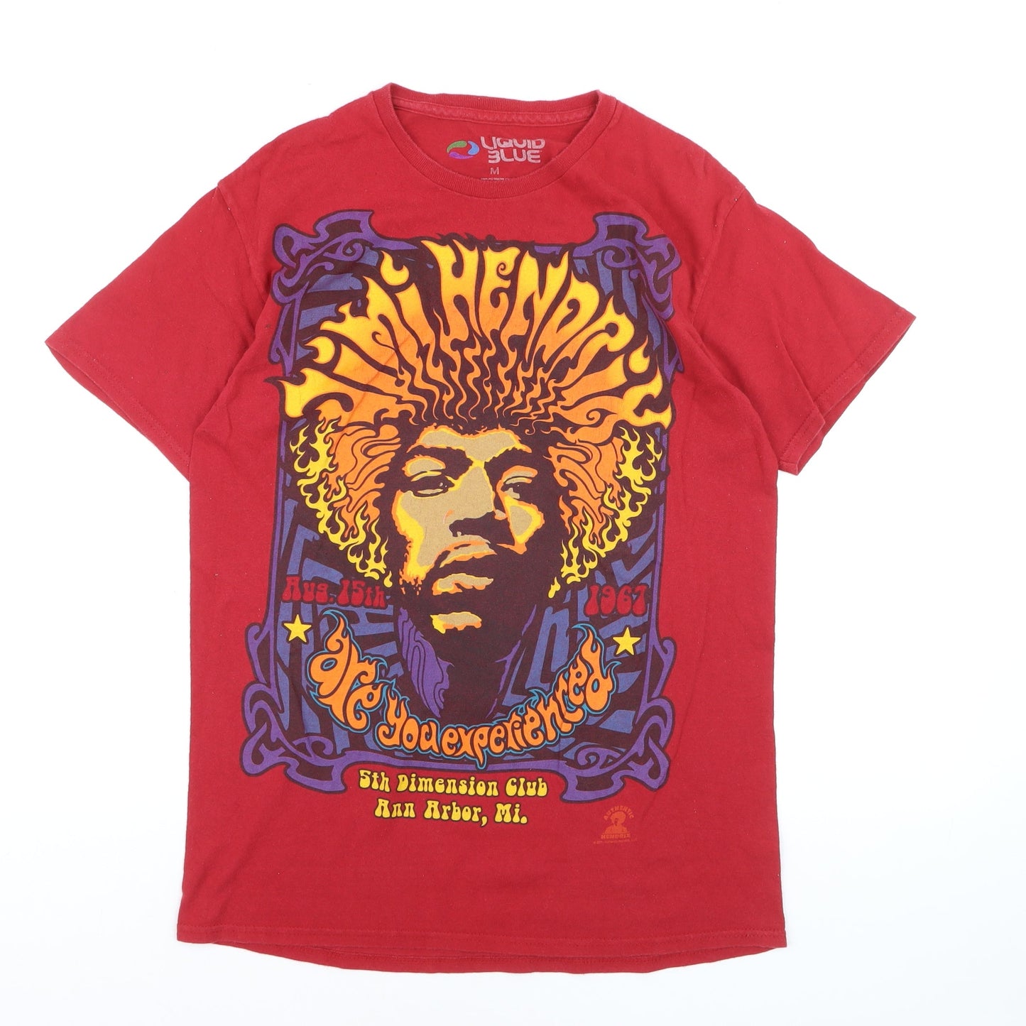 Liquid Blue Men's Red Jimi Hendrix Graphic Rock Cotton T-Shirt M