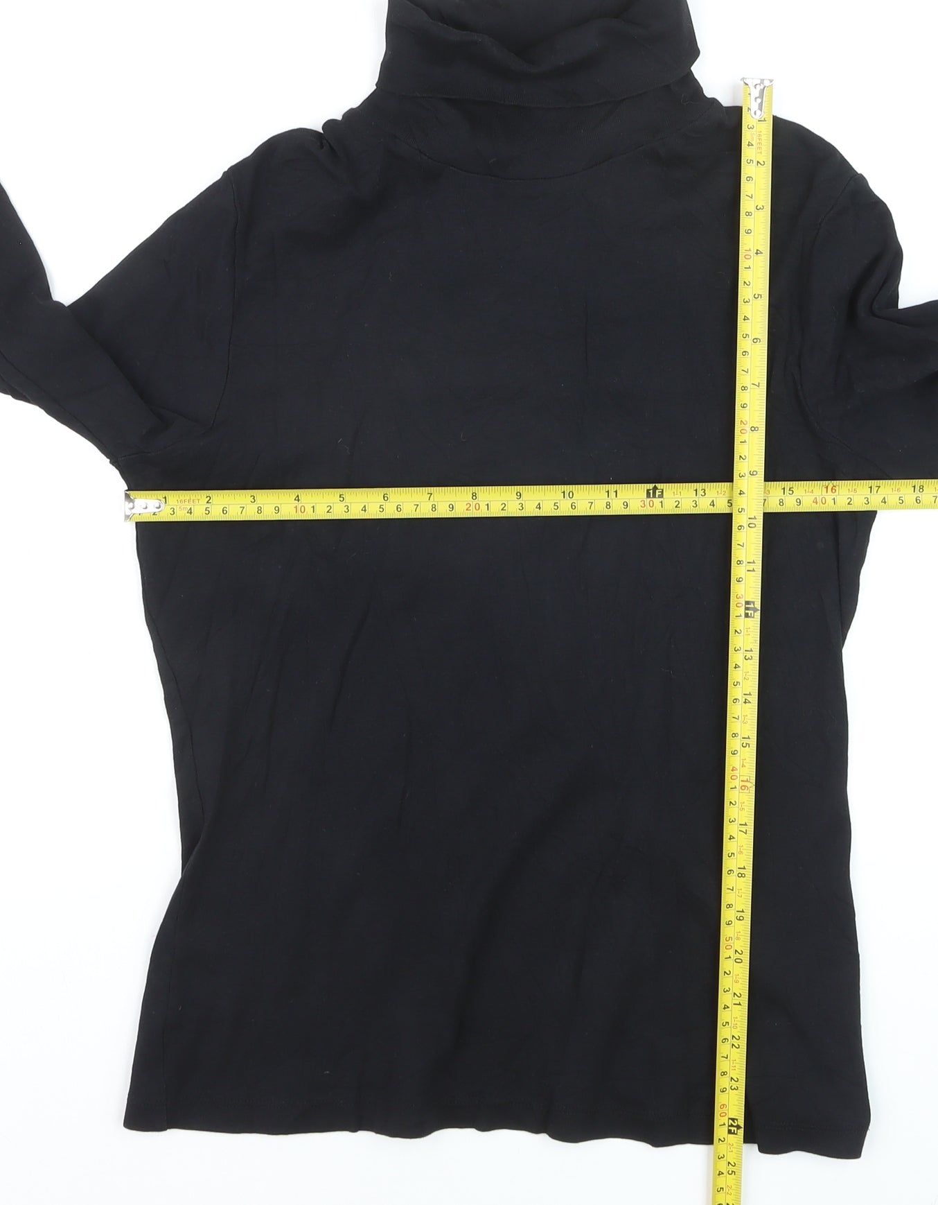 M&Co Women’s Black Cotton Roll Neck Long Sleeve Pullover Jumper Size 16