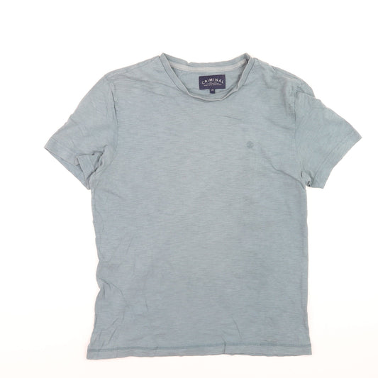 Criminal Men Blue Crew Neck Cotton Short Sleeve T-Shirt M